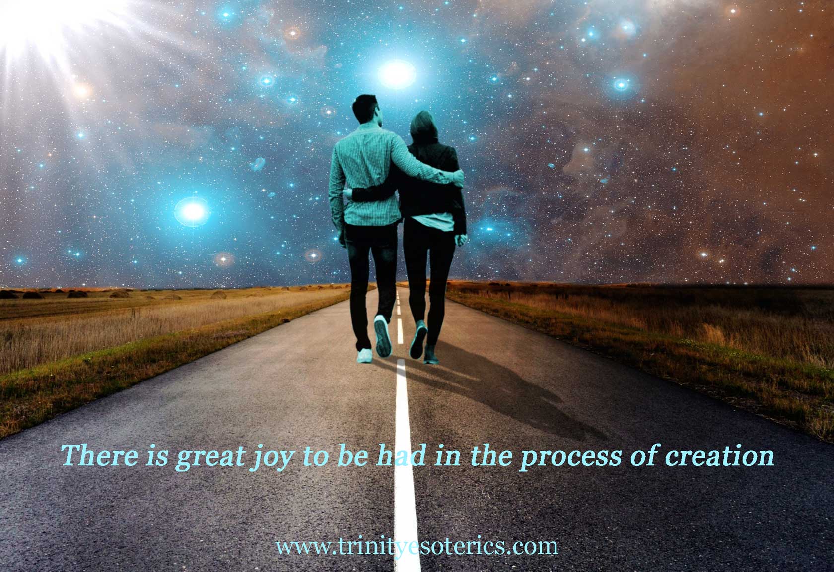 couple walking down cosmic road trinity esoterics