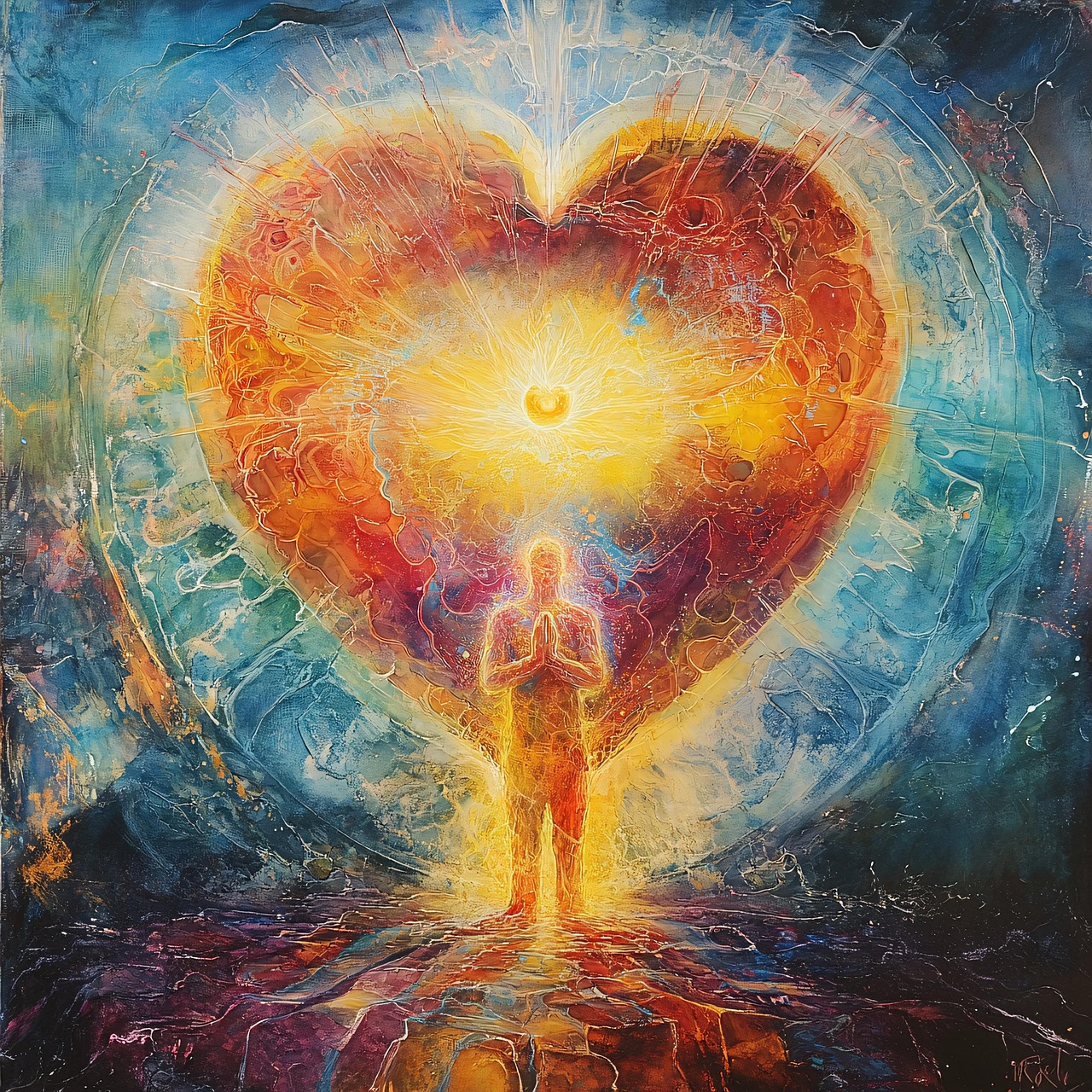 glowing person in front of heart trinity esoterics