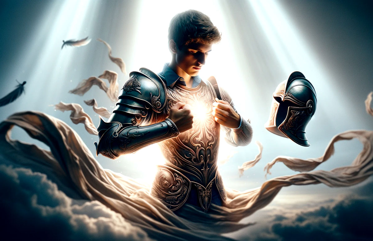 knight removing armour to glowing heart centre trinity esoterics