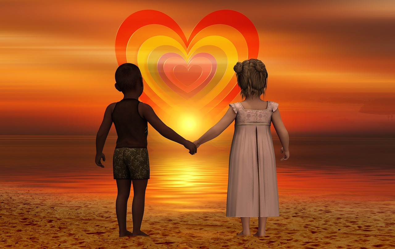 children holding hands looking at heart in the sky trinity esoterics