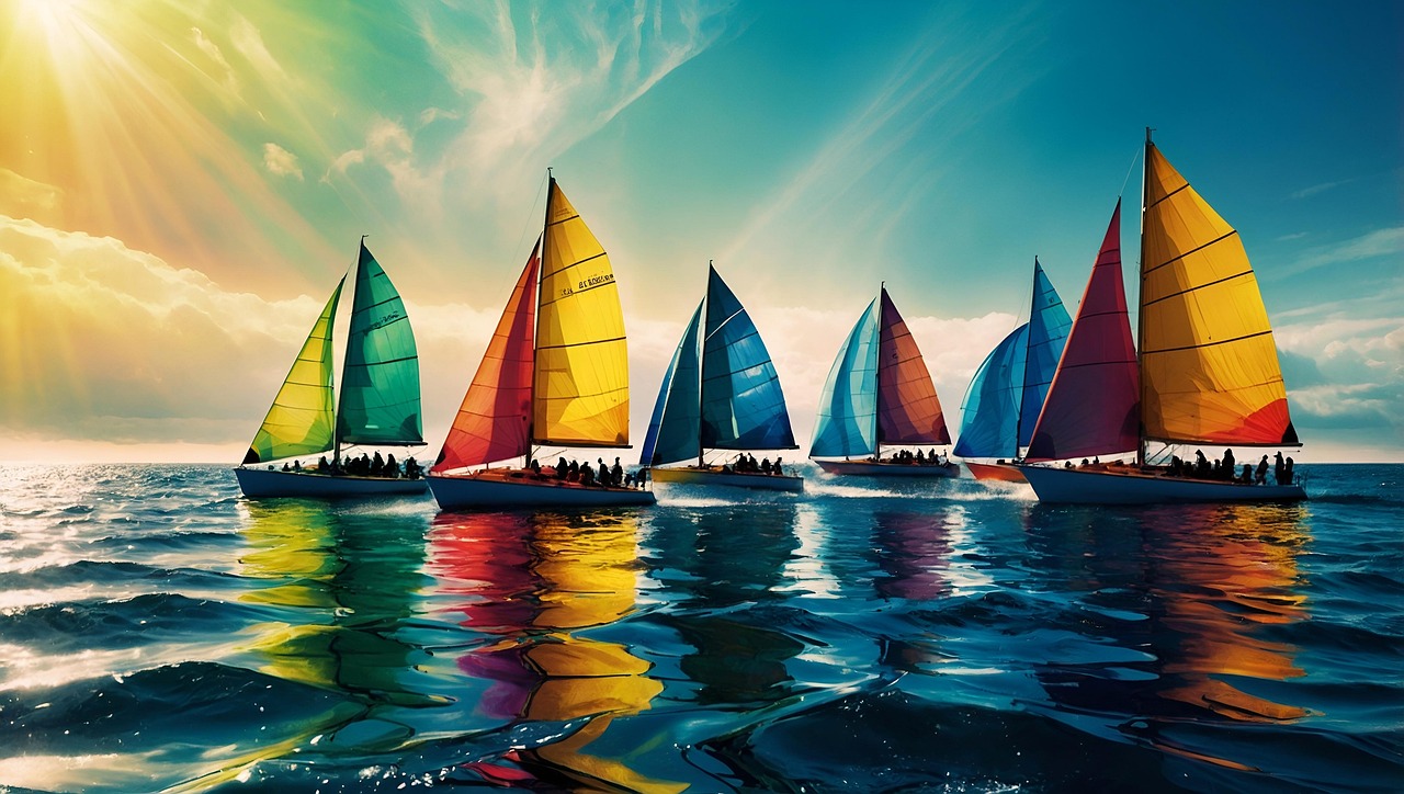colourful sailboats moving into the sun trinity esoterics