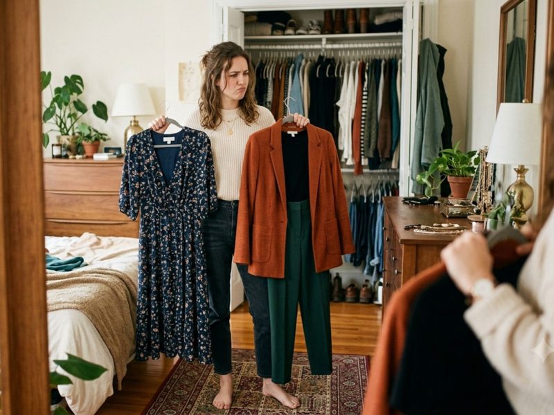 woman deciding on outfit trinity esoterics