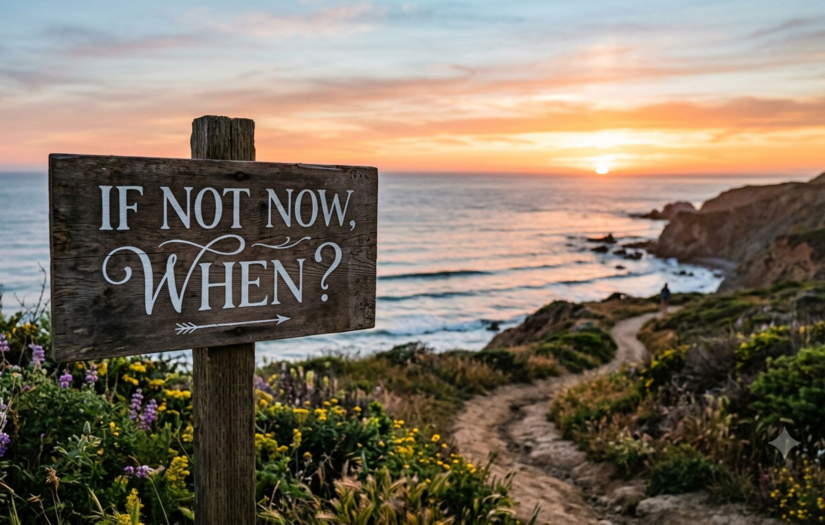 sign that says if not now when next to path to beach