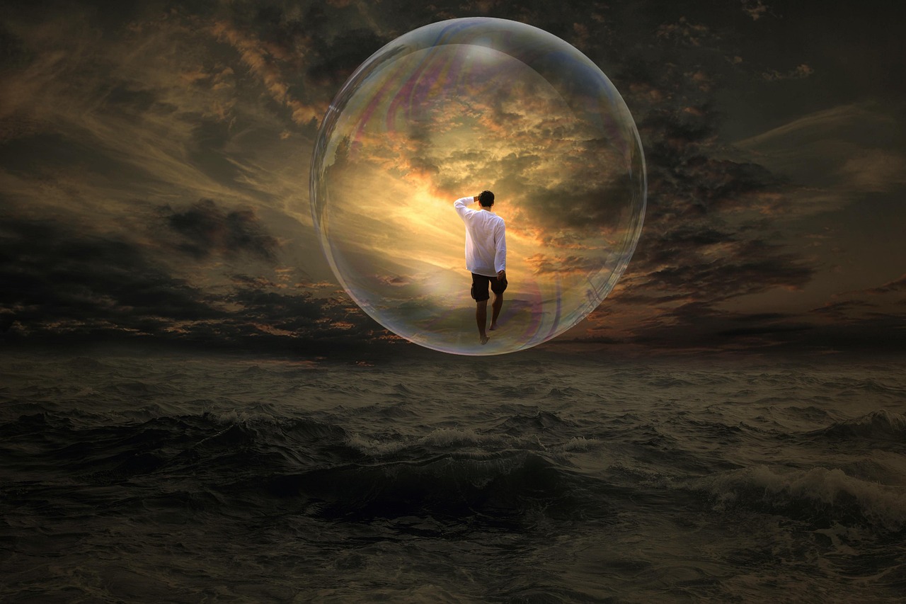 man in bubble above the density trinity esoterics