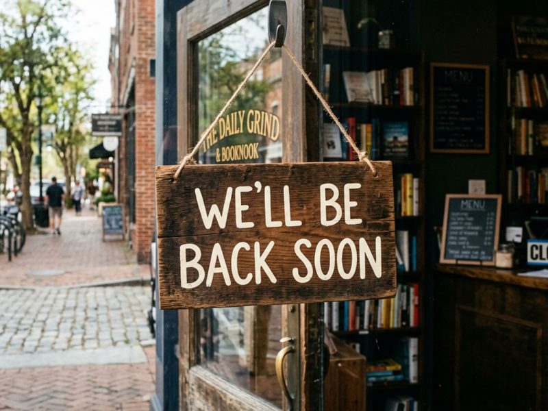 sign saying we'll be back soon trinity esoterics