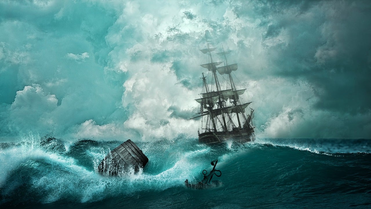 ship in a storm with debris trinity esoterics