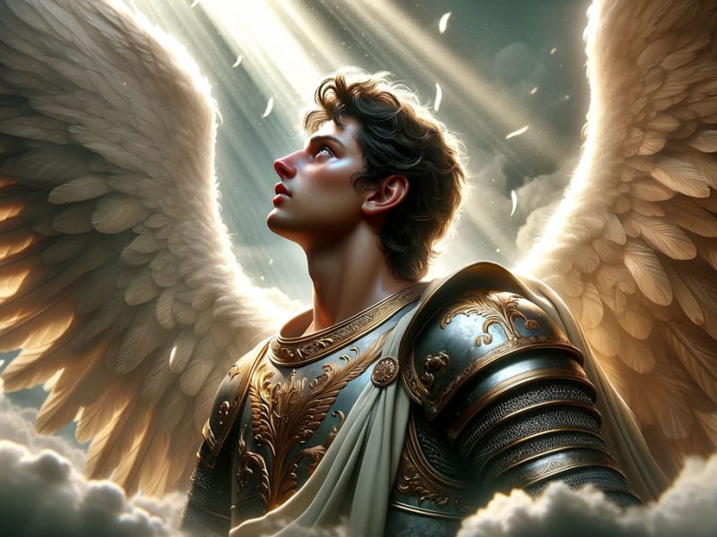 archangel gabriel looking up into the light trinity esoterics