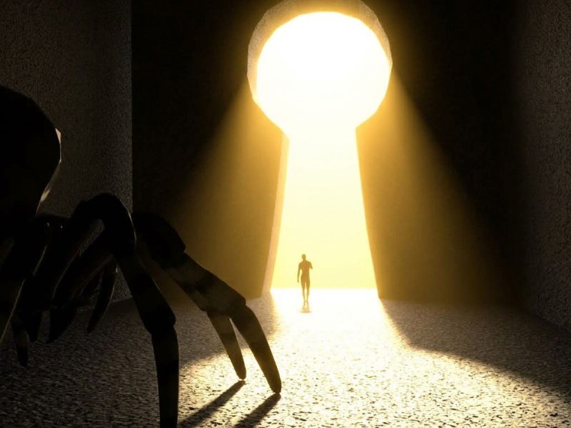 person moving out of darkness into light trinity esoterics