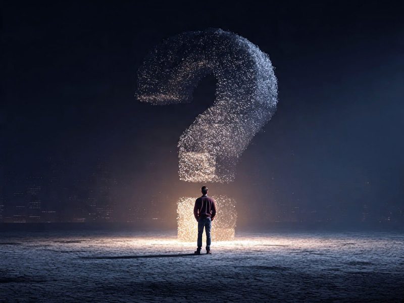 man standing in front of question mark trinity esoterics