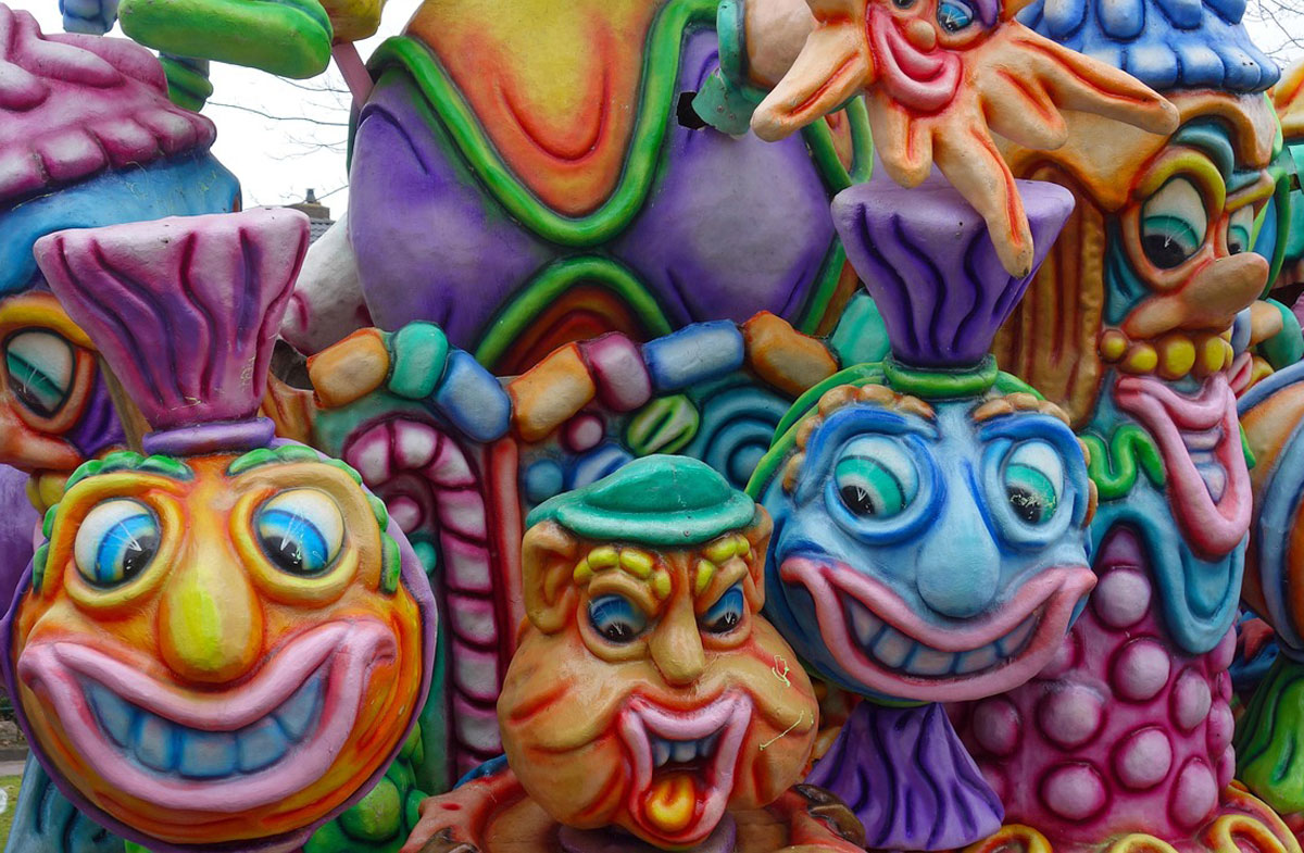 characters showing emotion on parade float trinity esoterics
