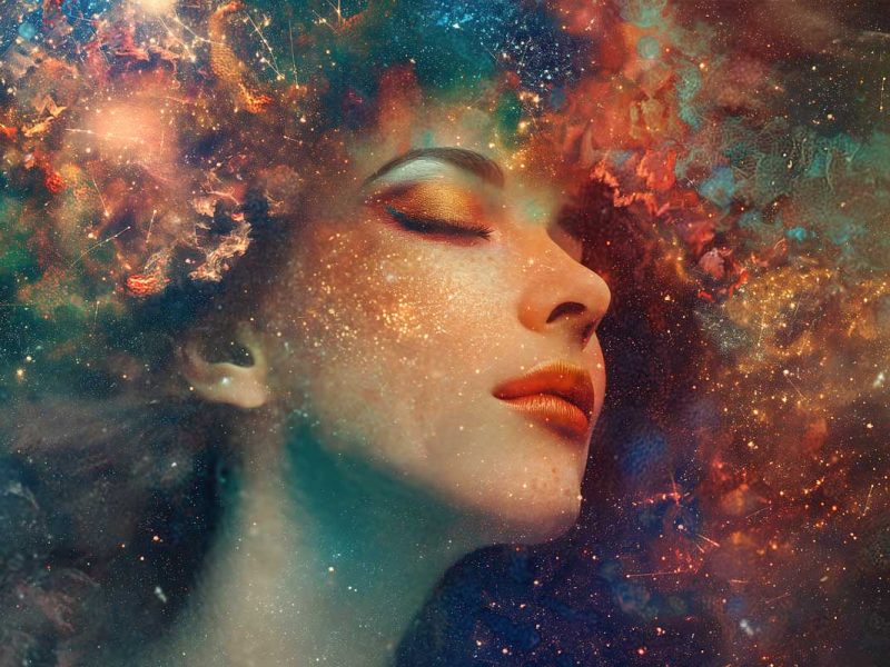peaceful woman with energy all around her trinity esoterics