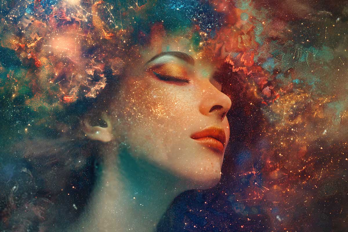 peaceful woman with energy all around her trinity esoterics
